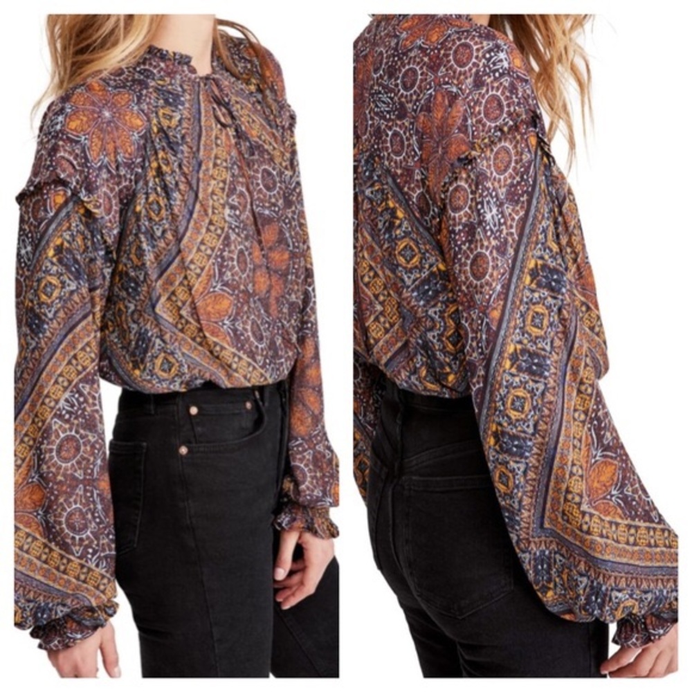 FREE PEOPLE NWT LITTLE RUNAWAY PEASANT BOHO BLOUSE S small